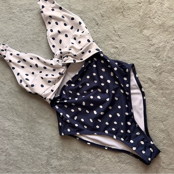 ASOS Other - ASOS DESIGN Polka Dot Cutout Knot Strap One-Piece Swimsuit Retro Navy White Sz 2
